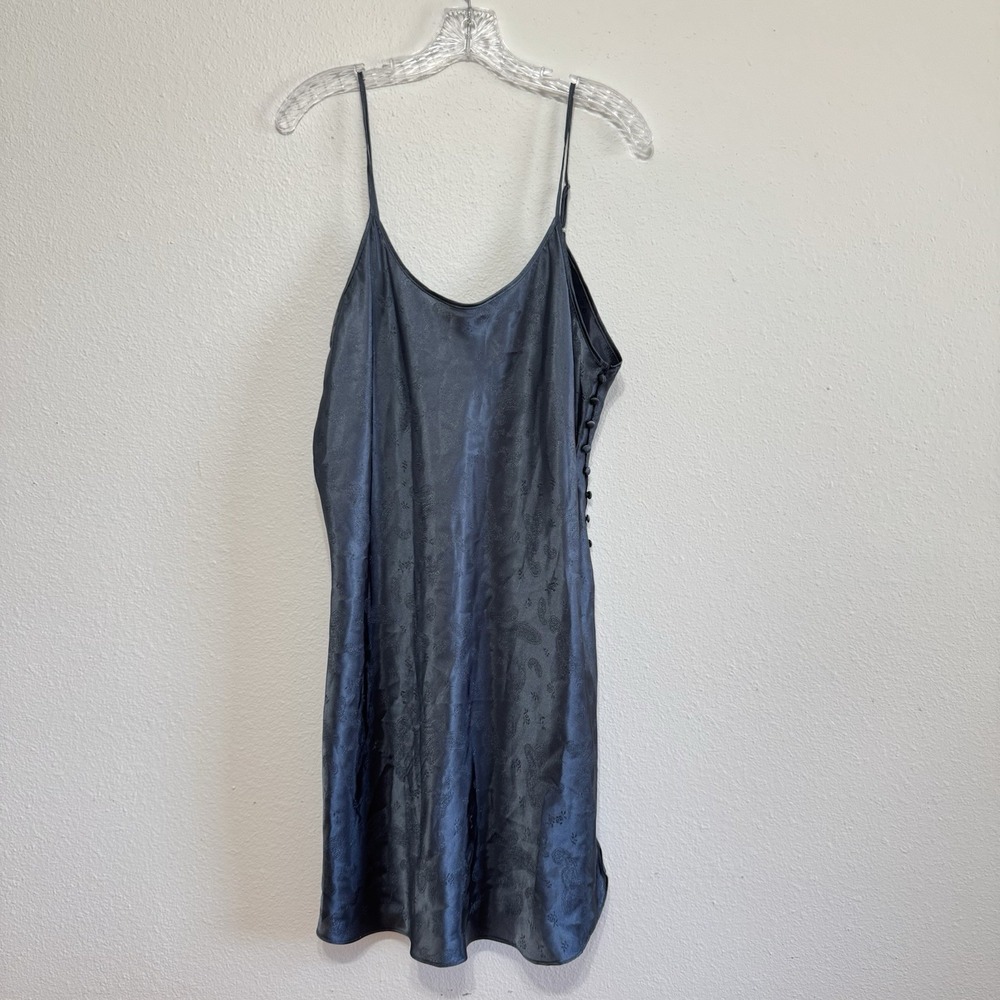 Secret‎ Treasures Dark Teal Solid Paisley Satin Chamise Mini Dress Womens Size L